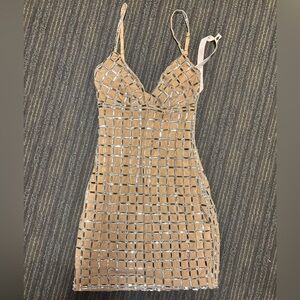 Elegant Tan and Silver Women's Dress OH POLLY